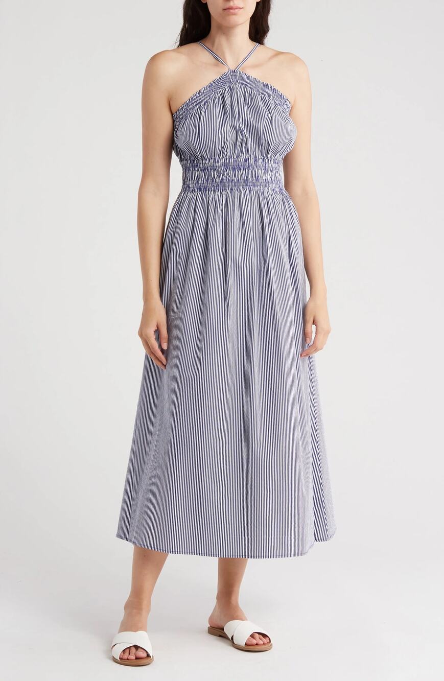 Rachel Parcell Striped Halter Poplin Midi Dress